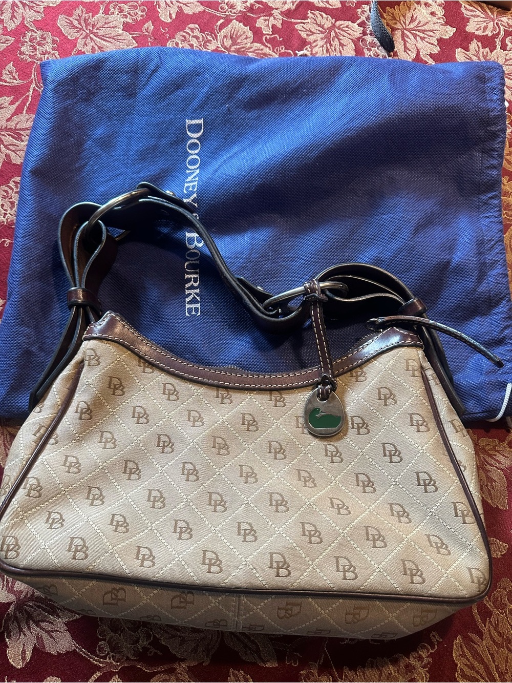 ⁠Vintage Y2K Dooney & Bourke Quilted DB Monogram Hobo Shoulder Bag Brown